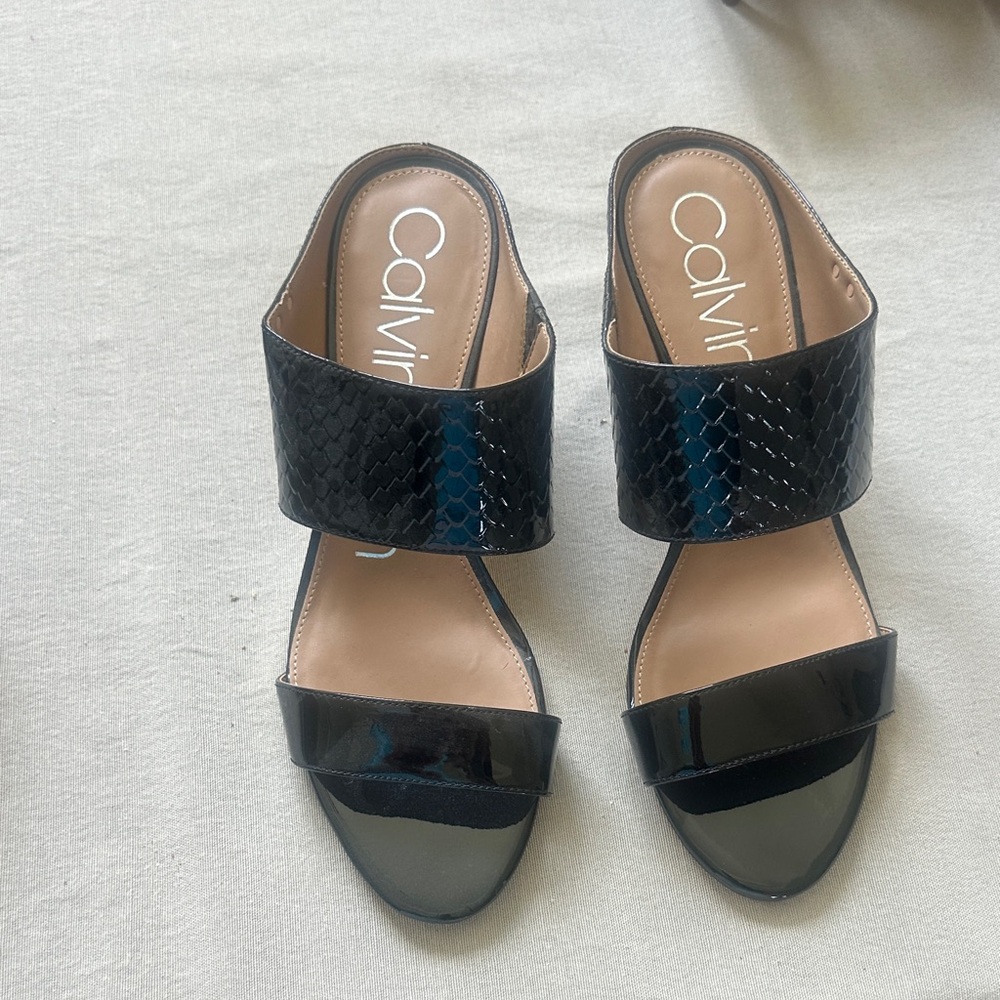 Calvin Klein Black Textured Mules